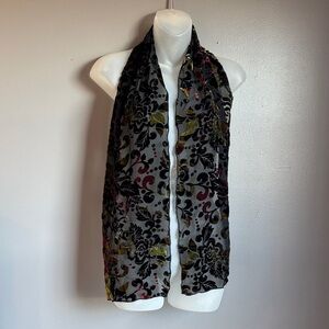 Velvet and sheer floral patterned scarf